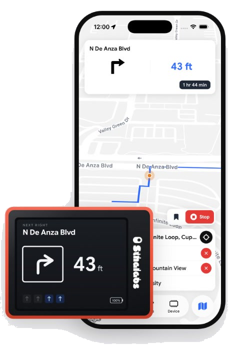 Waygo HUD showing the next turn in front of the phone map.